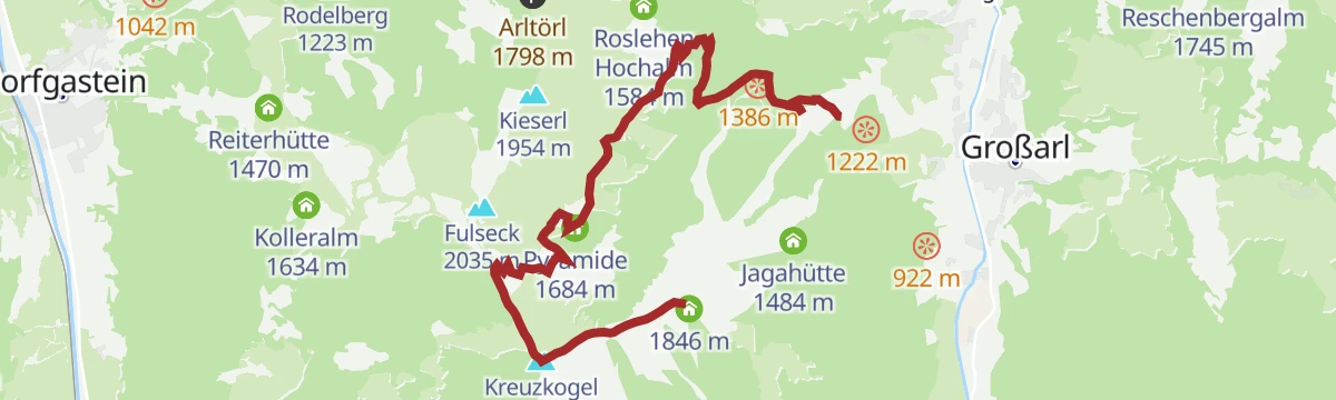 Route map: Großarl: Kreuzkogel - Haarlehenalm - Großarl (Alter Almsteig)